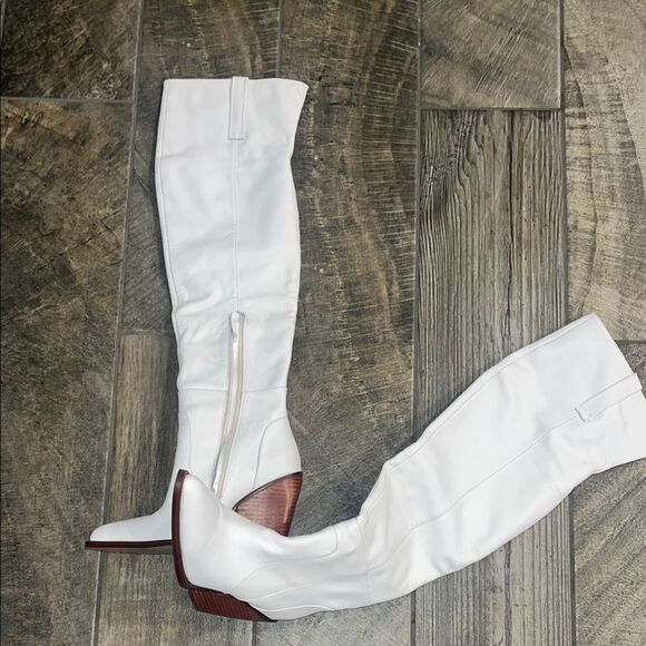 Anthropologie Silent D leather White Over the Knee 3.75”Boots w/ Western flair - Picture 5 of 5